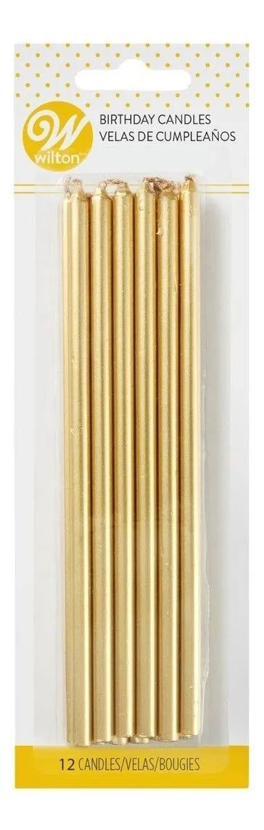 Velas Doradas Largas 15 Cm  12 Piezas 2811-8948 Wilton