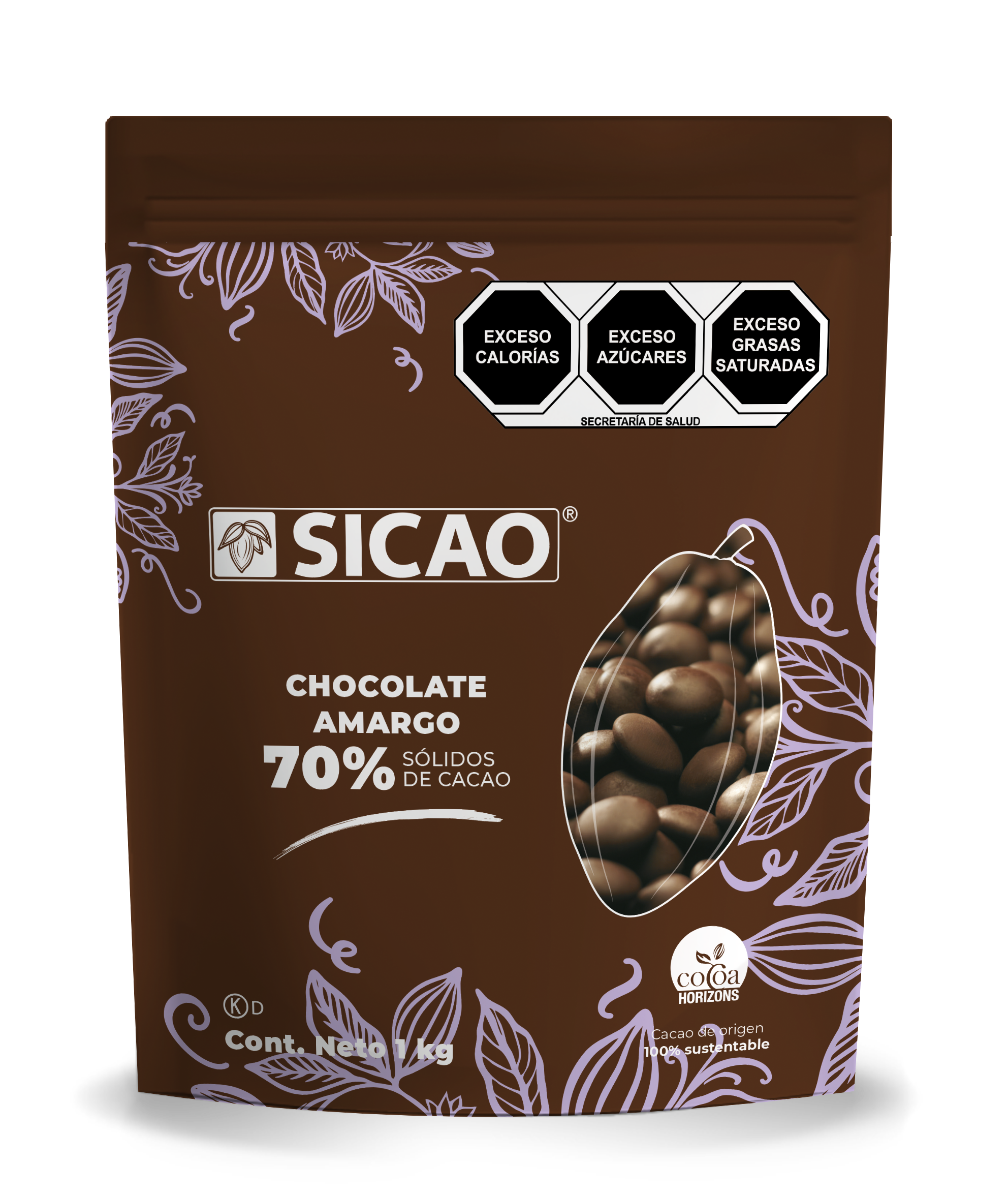 Chocolate Amargo 70% Cacao 1 Kg Wafers 69602-1000 Sicao