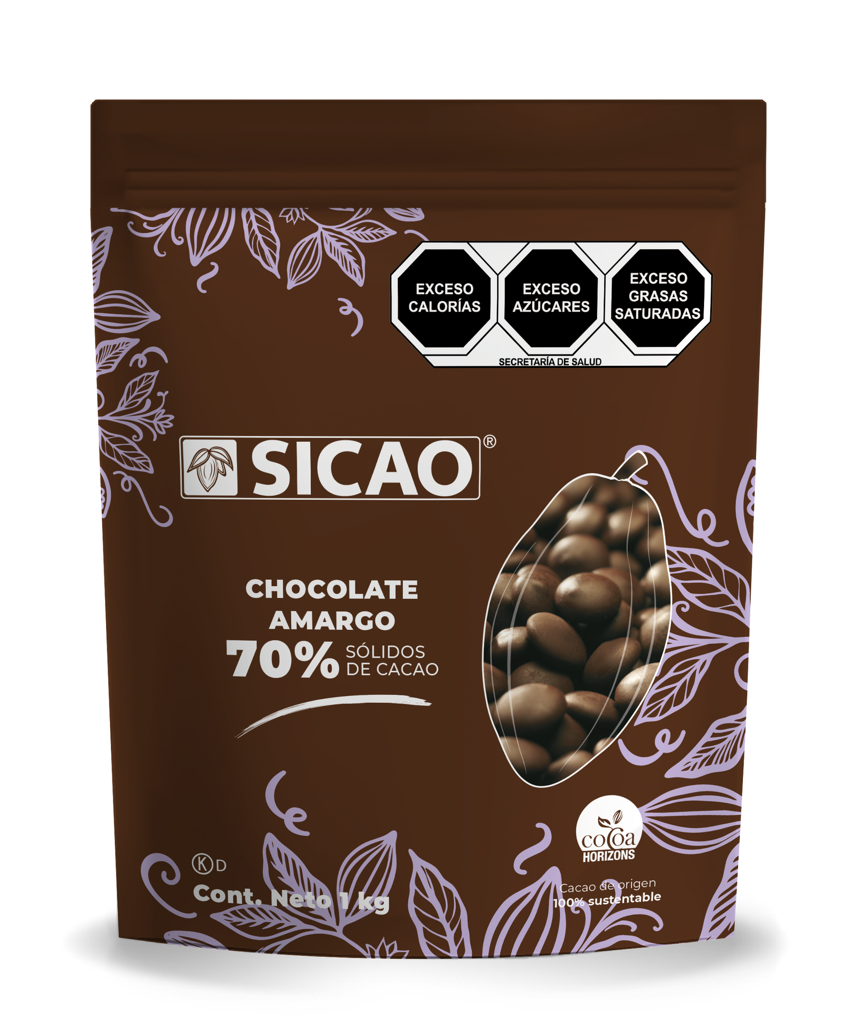 Chocolate Amargo 70% Cacao 1 Kg Wafers 69602-1000 Sicao