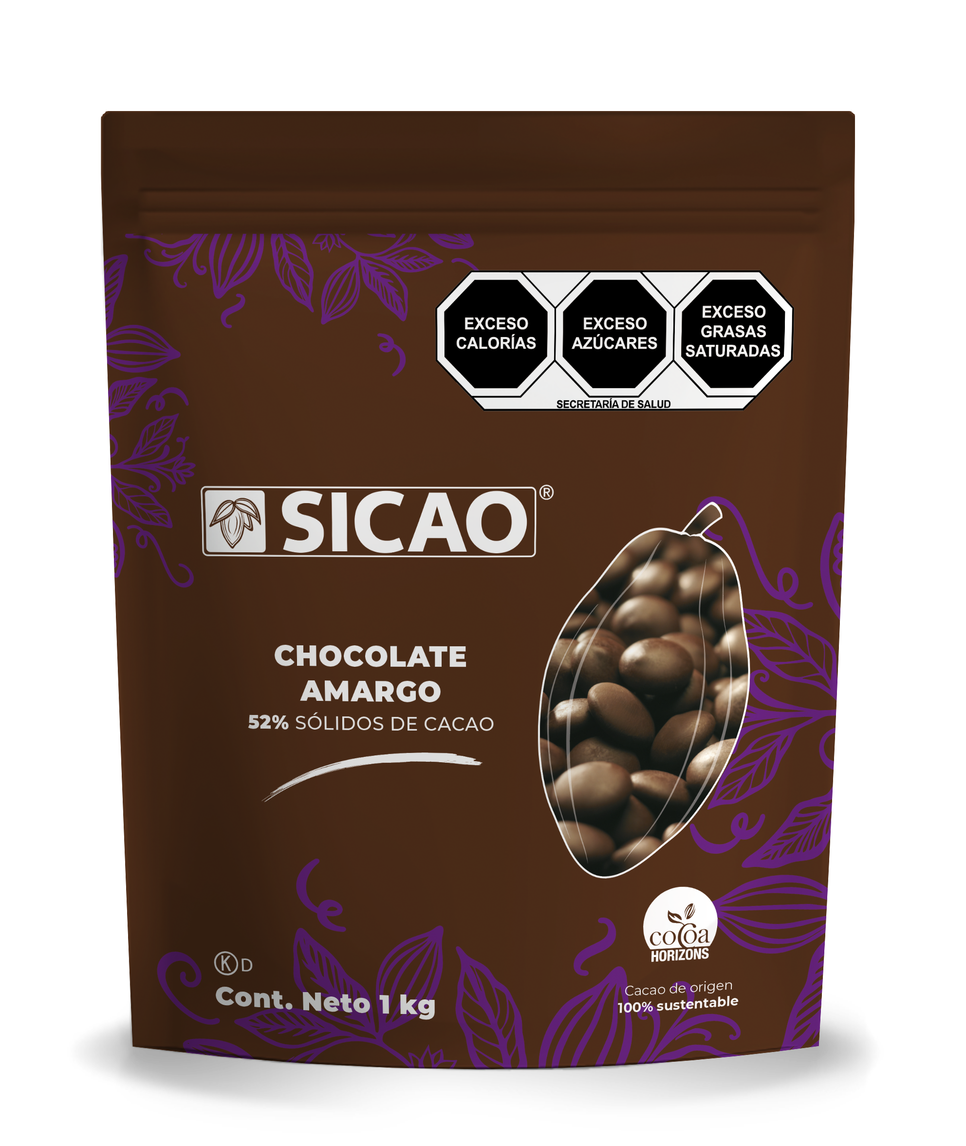 Chocolate Amargo 52% Cacao 1 Kg Wafers 70301-1000 Sicao