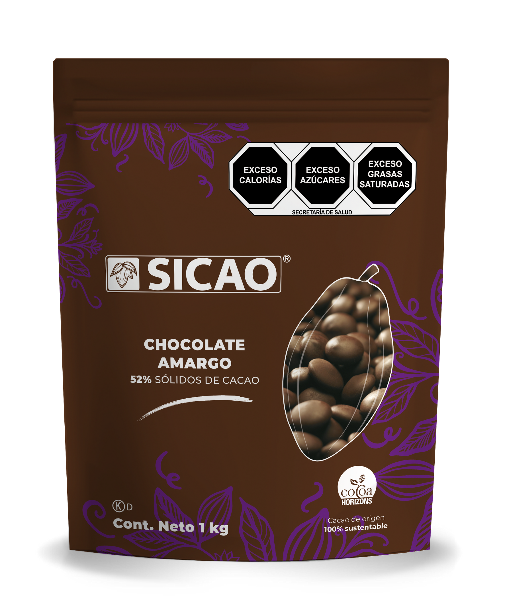 Chocolate Amargo 52% Cacao 1 Kg Wafers 70301-1000 Sicao