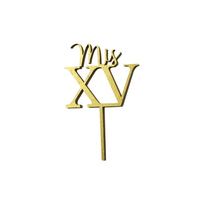 Cake Topper Dorado 15 Años Madera Mod 8 BDLG-008