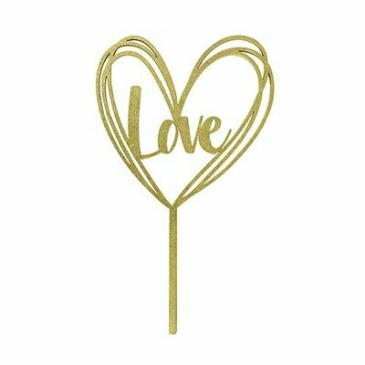 Cake Topper Dorado Love En Corazón Gótico BDLG-046