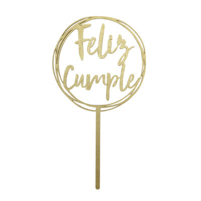 Cake Topper Dorado Feliz Cumple Rueda BDLG-048