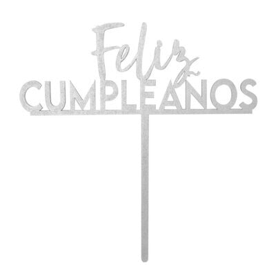 Cake Topper Plateado Feliz Cumpleaños BDLS-042