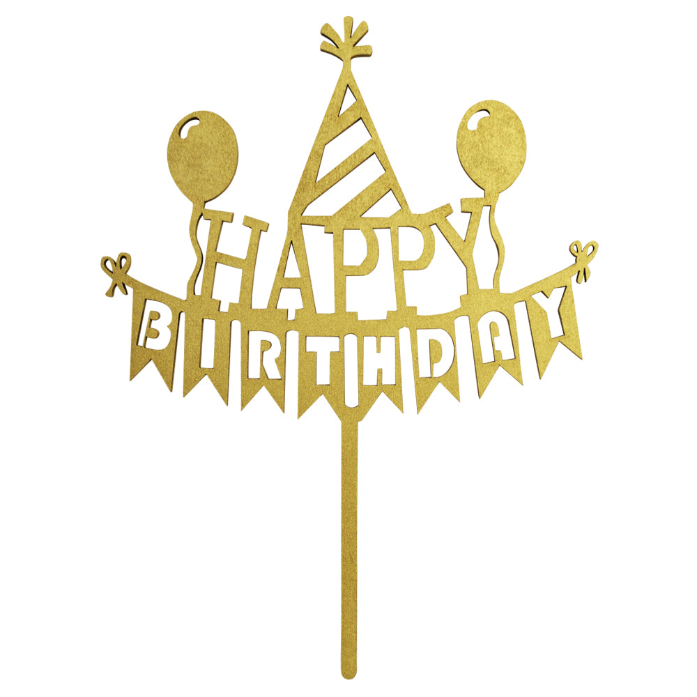 Cake Topper Dorado Happy Birthday Banderitas Mod 44 BDLG-044